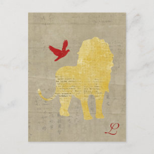 Carte postale Monogramme Silhouette Lion Or
