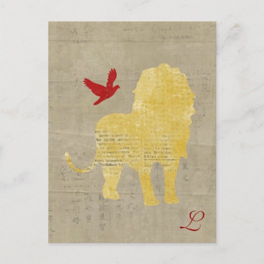 Carte postale Monogramme Silhouette Lion Or (Devant)