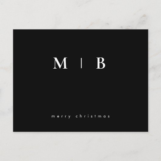 Carte Postale Monogramme simple et élégant Noir Noël (Devant)