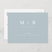 Carte Postale Monogramme simple Hiver Bleu Enregistrer la date Q (Devant / Derrière)