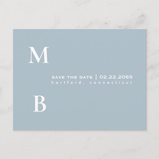 Carte Postale Monogramme simple Icy Blue Wedding Enregistrer la  (Devant)