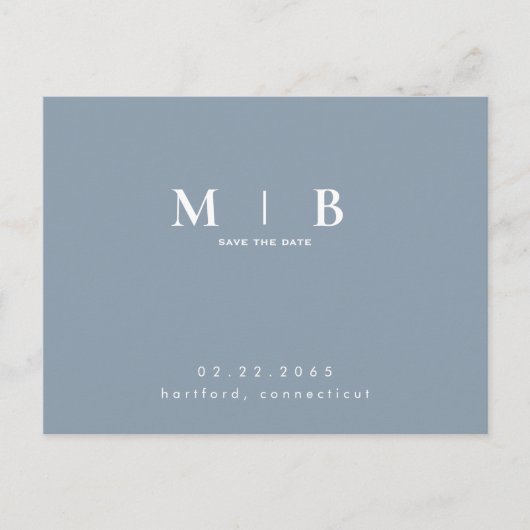 Carte Postale Monogramme Simple lisse Dusty Blue Enregistrer la (Devant)