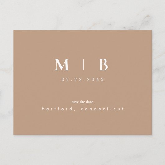Carte Postale Monogramme simple Neutre Enregistrer la date Code  (Devant)