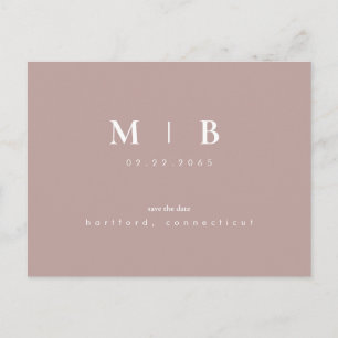 Carte Postale Monogramme simple Rose or Enregistrer la date
