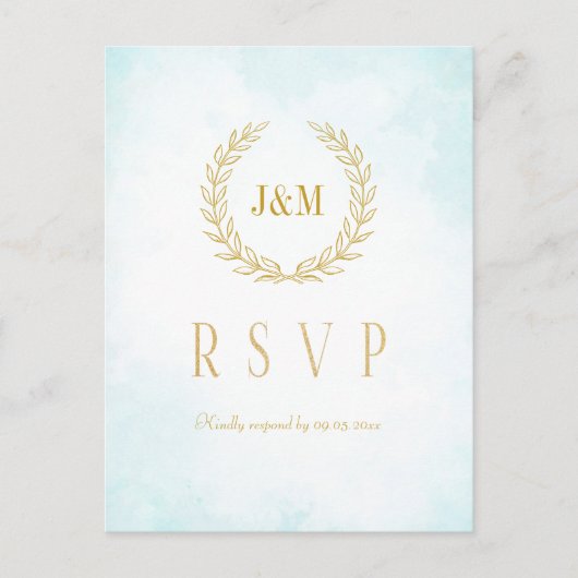 Carte Postale Monogramme Turquoise Mariage Choix de repas RSVP (Devant)