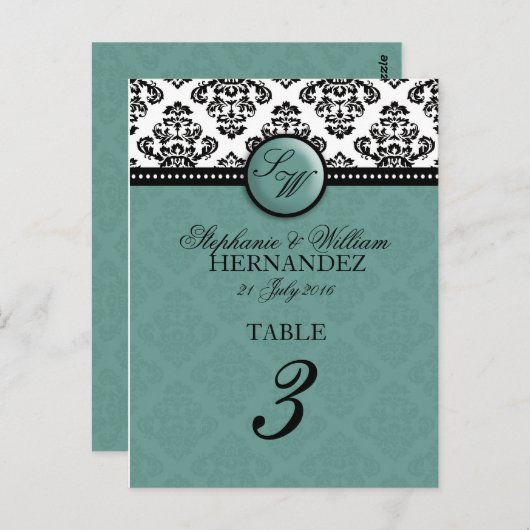 Carte Postale Monogramme turquoise - Réception de mariage Numéro (Devant / Derrière)