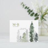 Carte Postale Monogramme vert de mousse de bois Enregistrer la d (Debout devant)