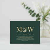 Carte Postale Monogramme vert or Faire-part de mariage (Debout devant)
