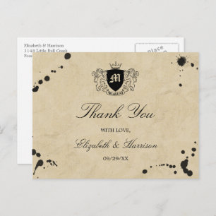 Carte Postale Monogramme vintage et Mariage de taches d'encre