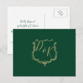 Carte postale Monogrammed Gold Crest Green Wedding (Devant / Derrière)
