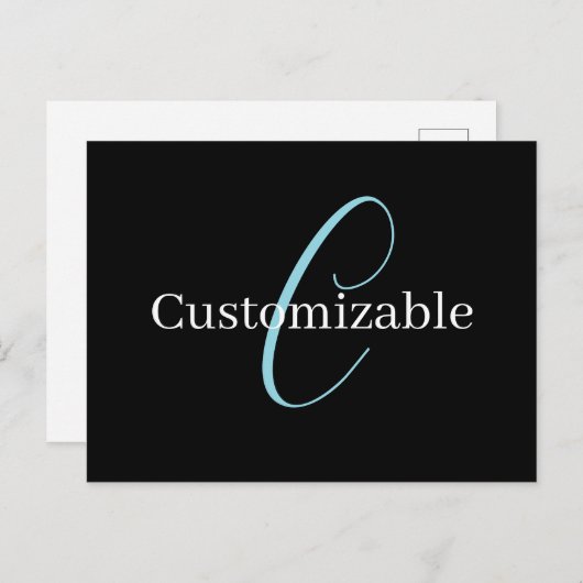 Carte Postale Monographie de script cursive modifiable noir bleu (Devant / Derrière)