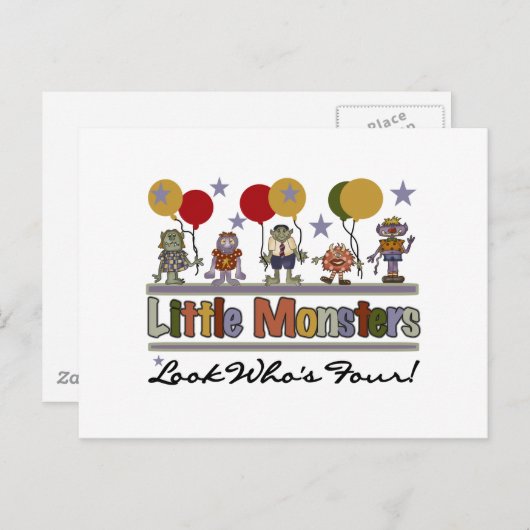 Carte Postale Monster 4th Birthday Tshirts et cadeaux (Devant / Derrière)