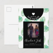 Carte Postale Monstera Aquarelle Vert Save the Date (Devant / Derrière)