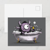 Carte Postale Monstre dans le bain bulle (Devant / Derrière)
