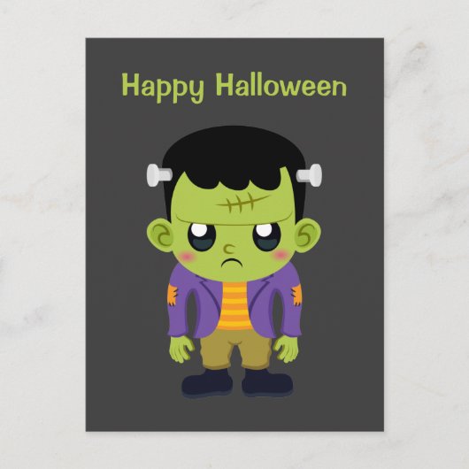 Carte Postale Monstre de Frankenstein vert Joyeux Halloween (Devant)