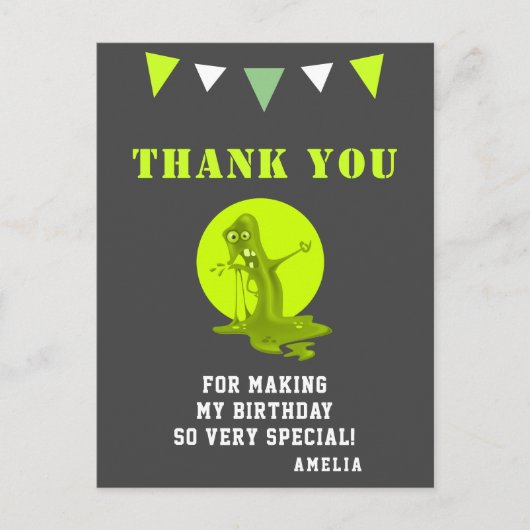 Carte Postale Monstre déplaisant Vert Slime Anniversaire Merci (Devant)