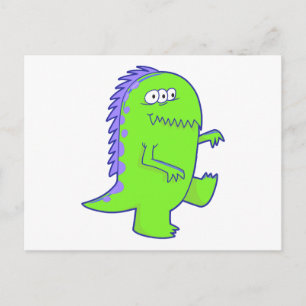 Carte Postale monstre dinosaure vert aux trois yeux