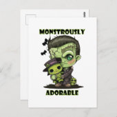 Carte Postale Monstre Frankenstein mignon avec plushie (Devant / Derrière)