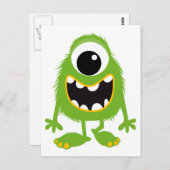 Carte Postale Monstre Green Retro Cute (Devant / Derrière)