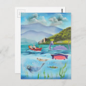 Carte Postale Monstre Loch Ness tableau sous-marin G BRUCE (Devant / Derrière)