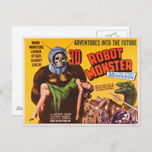 CARTE POSTALE MONSTRE ROBOT 3D (Devant / Derrière)