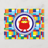 Carte Postale Monstre rouge mignon sur des blocs de Patchwork co (Devant)