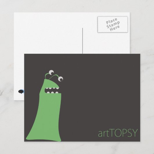 Carte Postale Monstre vert (Devant / Derrière)