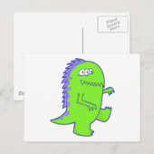 Carte Postale monstre vert à trois yeux (Devant / Derrière)