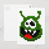 Carte Postale Monstre Vert - Pixel Art (Devant / Derrière)