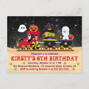 Carte Postale Monstres d'Halloween mignons Train Anniversaire