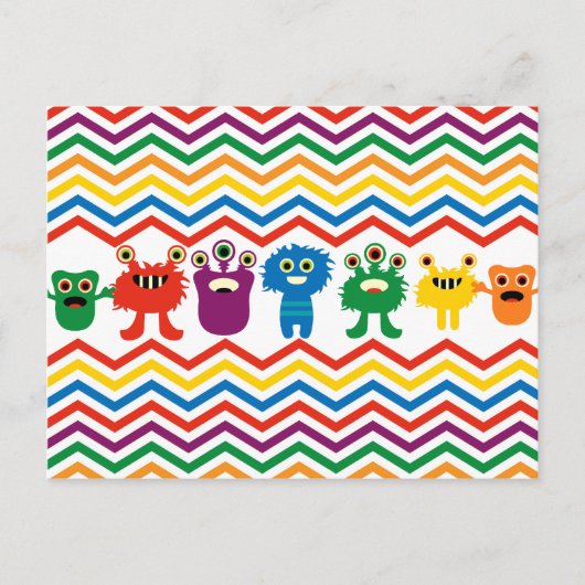 Carte Postale Monstres mignonnes colorées Fun Chevron Motif rayé (Devant)
