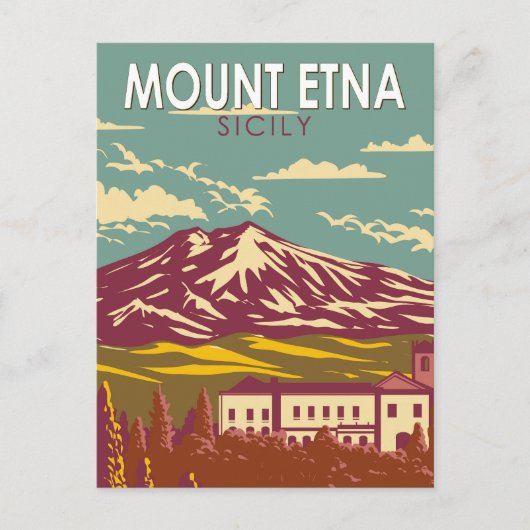 Carte Postale Mont Etna Sicile Voyage Art Vintage (Devant)