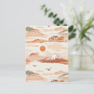 Carte Postale Mont Fuji Lever de Soleil Doré Japon Motif Aquarel