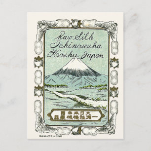 Carte Postale Mont Fuji Vintage japonais Étiquette de soie