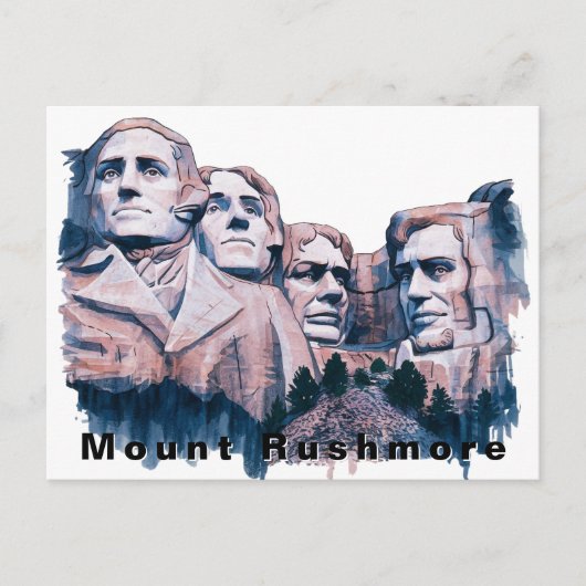Carte Postale Mont Rushmore USA Voyage Aquarelle (Devant)