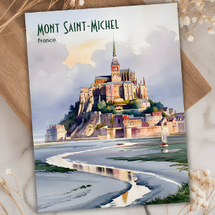 Carte Postale Mont Saint-Michel France Aquarelle Vintage Voyage