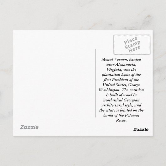 Carte Postale Mont Vernon (Dos)