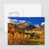 Carte Postale Montagne d'anniversaire d'arbres jaunes jolis (Devant / Derrière)