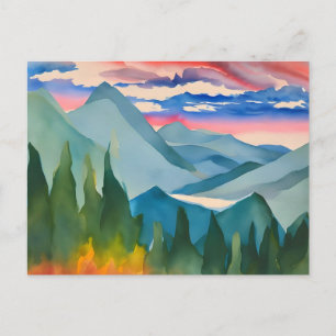 Carte Postale Montagnes aquarelle Peinture de sérénité