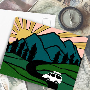 Carte Postale Montagnes Campervan colorées Vanlife RV Sunrise