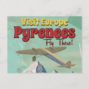 Carte Postale Montagnes des Pyrénées, affiche de voyage vintage