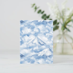 Carte Postale Montagnes Douces Aquarelle Neige Nuages Bleu Blanc