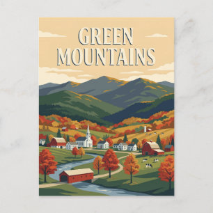 Carte Postale Montagnes Vertes Vermont Automne Affiche Rétro Vin
