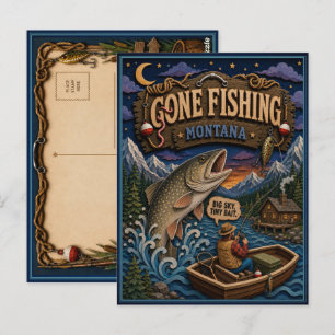 Carte Postale Montana Gone Fishing Omble à tête plate