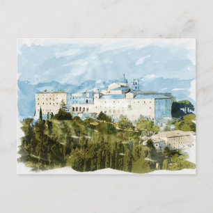 Carte Postale Montecassino Italie Aquarelle Voyage Souvenir Cade
