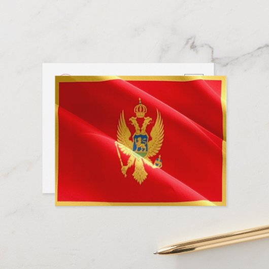 Carte Postale Monténégro - Drapeau qui flotte - (Devant/Arrière en situation)