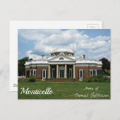Carte Postale Monticello, Maison de Thomas Jefferson (Devant / Derrière)