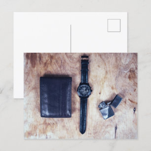 Carte Postale montre-bracelet avec porte-monnaie et briquet