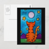 Carte Postale Montre de chat Pleine lune (Devant / Derrière)