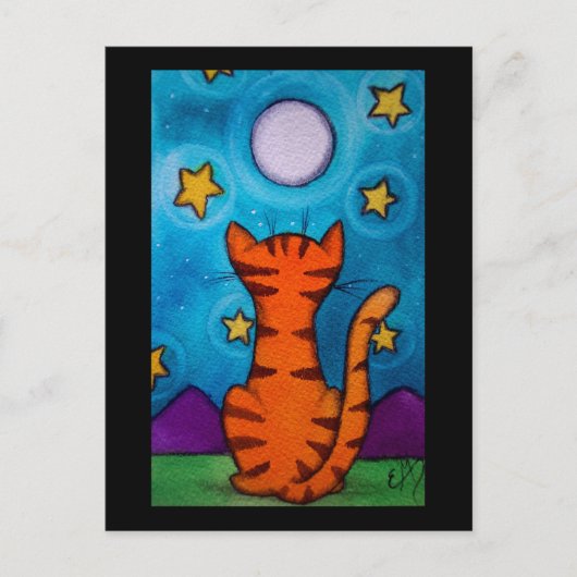 Carte Postale Montre de chat Pleine lune (Devant)